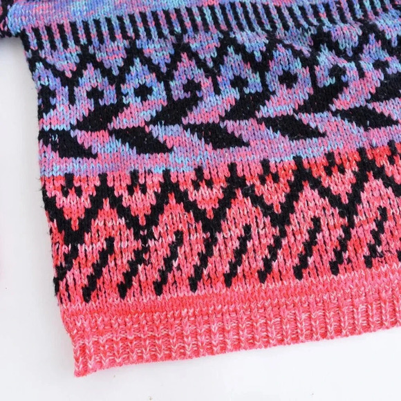 John + Jenn Nash Sweater Neon Pink & Teal Knit Abstract Quarter-Zip  Sweater S - Picture 7 of 12